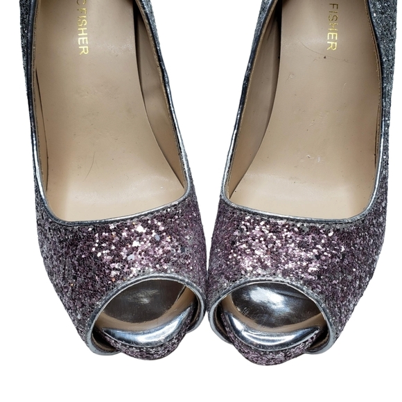 Marc Fisher | Harpy Silver Pink Ombre Glitter Peep Toe Platform Heels Women's 9 - Picture 3 of 13
